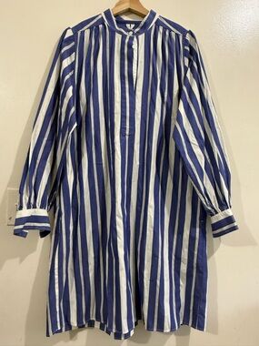 Arket Blue and White Vertical Stripe Long-Sleeve Shirt Dress